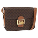 CELINE Macadam Canvas Horse Carriage Bag PVC Leather Brown Gold Auth 158075-1