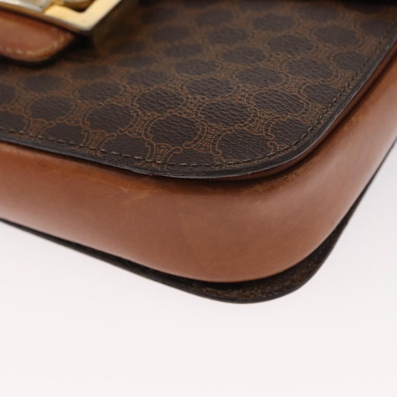 CELINE Macadam Canvas Horse Carriage Bag PVC Leather Brown Gold Auth 158075