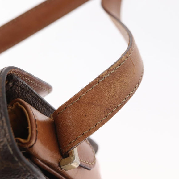 CELINE Macadam Canvas Horse Carriage Bag PVC Leather Brown Gold Auth 158075