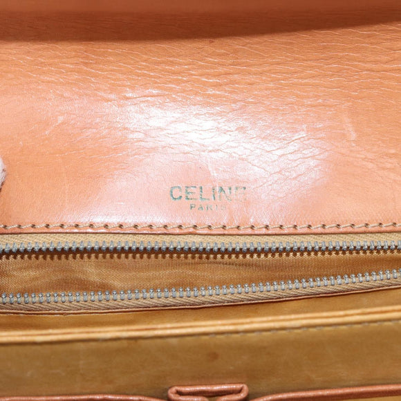 CELINE Macadam Canvas Horse Carriage Bag PVC Leather Brown Gold Auth 158075