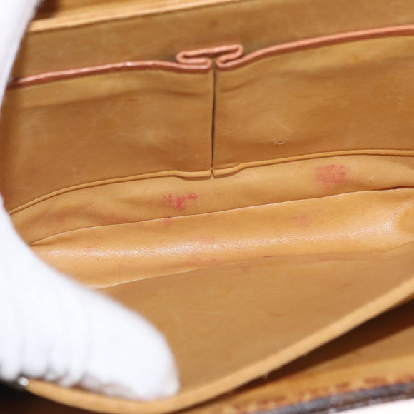 CELINE Macadam Canvas Horse Carriage Bag PVC Leather Brown Gold Auth 158075