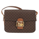 CELINE Macadam Canvas Horse Carriage Bag PVC Leather Brown Gold Auth 158075-2