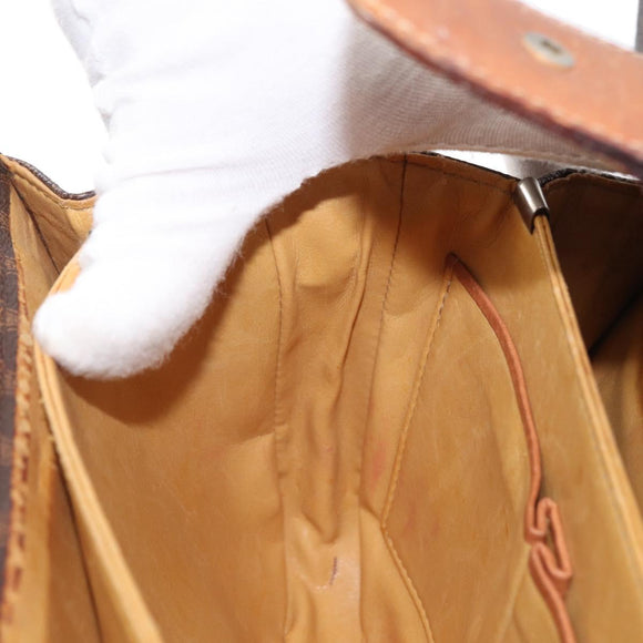 CELINE Macadam Canvas Horse Carriage Bag PVC Leather Brown Gold Auth 158075