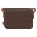 CELINE Macadam Canvas Horse Carriage Bag PVC Leather Brown Gold Auth 158075-3