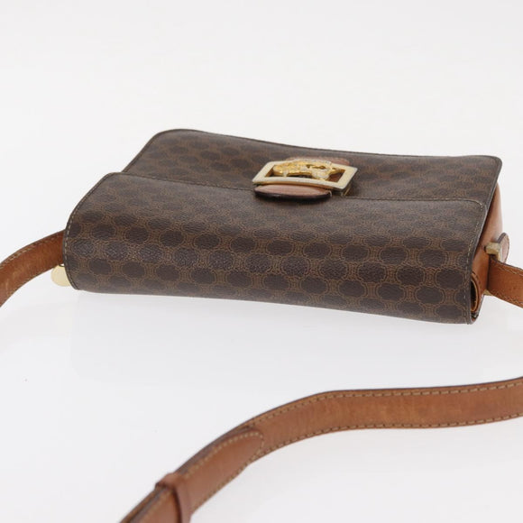 CELINE Macadam Canvas Horse Carriage Bag PVC Leather Brown Gold Auth 158075