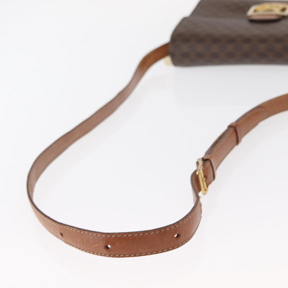 CELINE Macadam Canvas Horse Carriage Bag PVC Leather Brown Gold Auth 158075