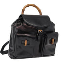 GUCCI Bamboo Backpack Enamel Black Silver 003 2058 0016 Auth 158076-1