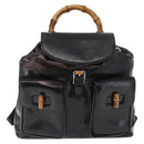 GUCCI Bamboo Backpack Enamel Black Silver 003 2058 0016 Auth 158076-13
