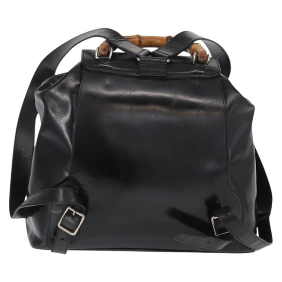 GUCCI Bamboo Backpack Enamel Black Silver 003 2058 0016 Auth 158076