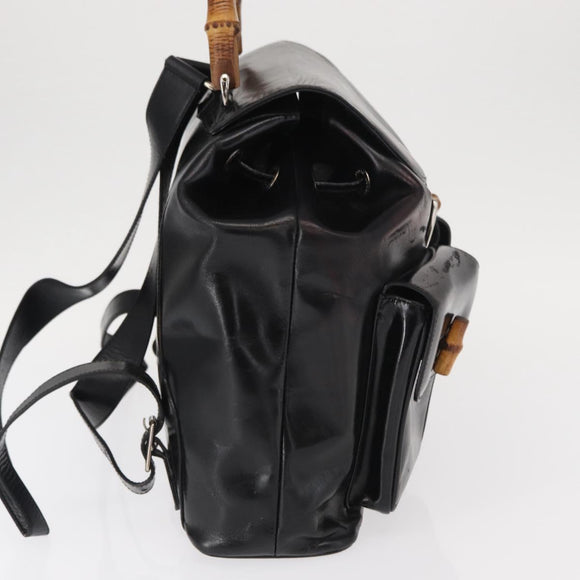 GUCCI Bamboo Backpack Enamel Black Silver 003 2058 0016 Auth 158076