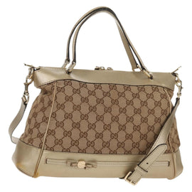 GUCCI GG Canvas Hand Bag 2way Beige Gold 269894 Auth 158077
