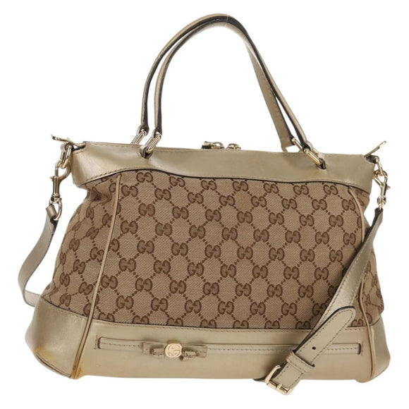 GUCCI GG Canvas Hand Bag 2way Beige Gold 269894 Auth 158077