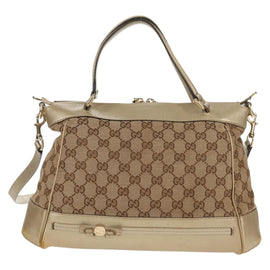 GUCCI GG Canvas Hand Bag 2way Beige Gold 269894 Auth 158077 - 0
