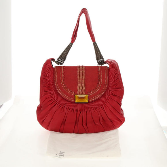 Christian Dior Shoulder Bag Leather Red Auth 158079V