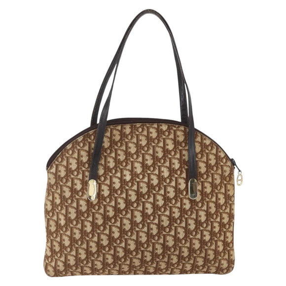 Christian Dior Trotter Canvas Tote Bag Beige Gold Auth 158084