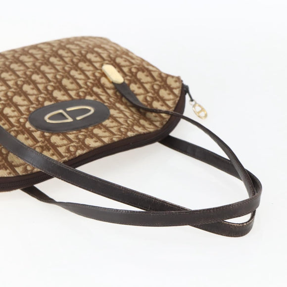 Christian Dior Trotter Canvas Tote Bag Beige Gold Auth 158084