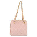 CHANEL Matelasse Chain Hand Bag Suede Pink Gold CC Auth 158088-1