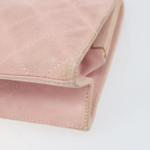 CHANEL Matelasse Chain Hand Bag Suede Pink Gold CC Auth 158088