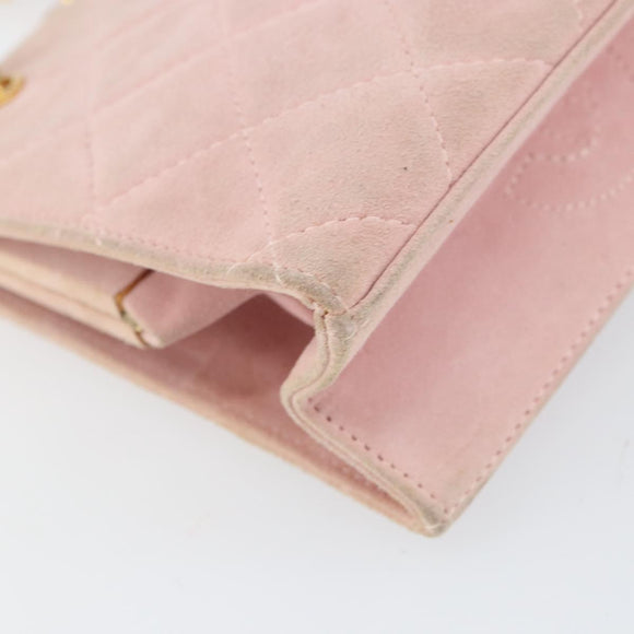 CHANEL Matelasse Chain Hand Bag Suede Pink Gold CC Auth 158088