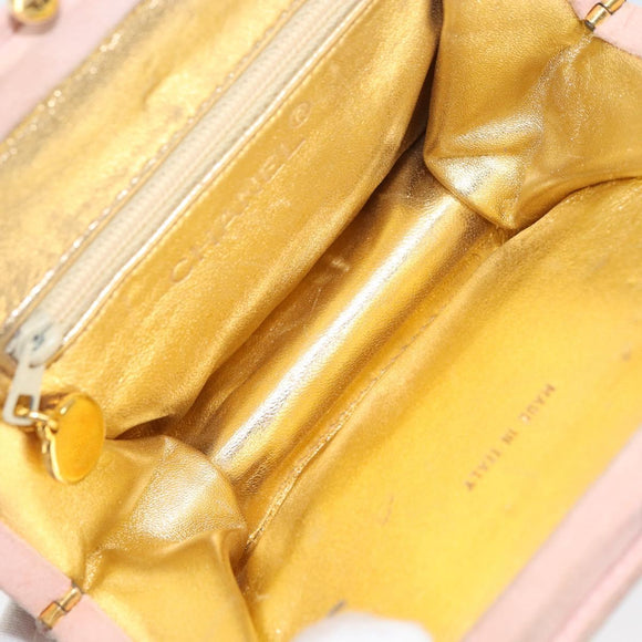 CHANEL Matelasse Chain Hand Bag Suede Pink Gold CC Auth 158088