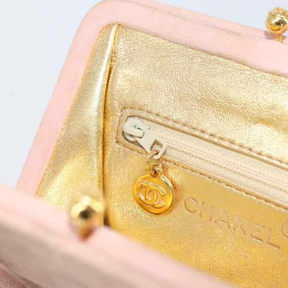 CHANEL Matelasse Chain Hand Bag Suede Pink Gold CC Auth 158088