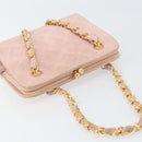 CHANEL Matelasse Chain Hand Bag Suede Pink Gold CC Auth 158088-6