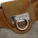 Salvatore Ferragamo Gancini Handtasche Wildleder Grün Silber Neu Original 158089-17