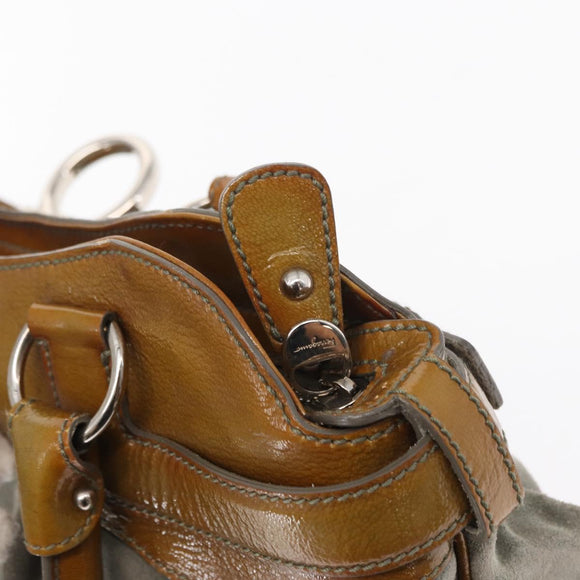 Salvatore Ferragamo Gancini Handtasche Wildleder Grün Silber Neu Original 158089