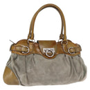 Salvatore Ferragamo Gancini Handtasche Wildleder Grün Silber Neu Original 158089-1