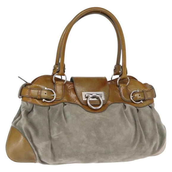 Salvatore Ferragamo Gancini Handtasche Wildleder Grün Silber Neu Original 158089