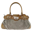 Salvatore Ferragamo Gancini Handtasche Wildleder Grün Silber Neu Original 158089-13