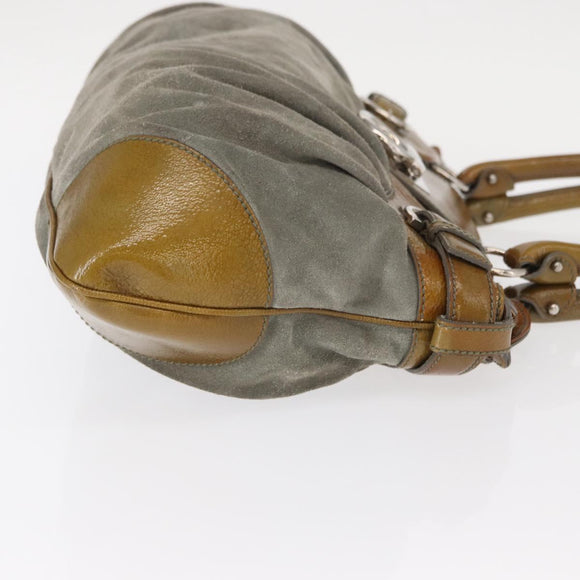 Salvatore Ferragamo Gancini Handtasche Wildleder Grün Silber Neu Original 158089