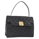 CHANEL Matelasse Hand Bag Lamb Skin Black Gold CC Auth 158090-1