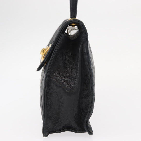 CHANEL Matelasse Hand Bag Lamb Skin Black Gold CC Auth 158090