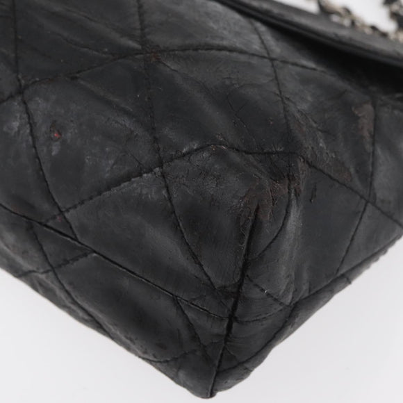 CHANEL Matelasse Chain Shoulder Bag Patent leather Black Silver CC Auth 158095