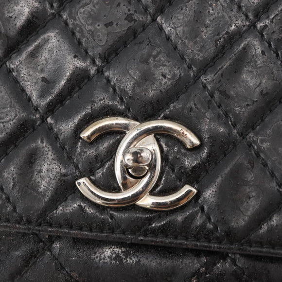 CHANEL Matelasse Chain Shoulder Bag Patent leather Black Silver CC Auth 158095