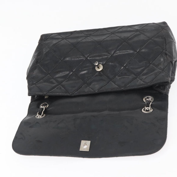 CHANEL Matelasse Chain Shoulder Bag Patent leather Black Silver CC Auth 158095