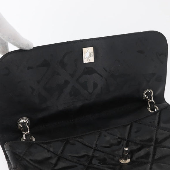 CHANEL Matelasse Chain Shoulder Bag Patent leather Black Silver CC Auth 158095