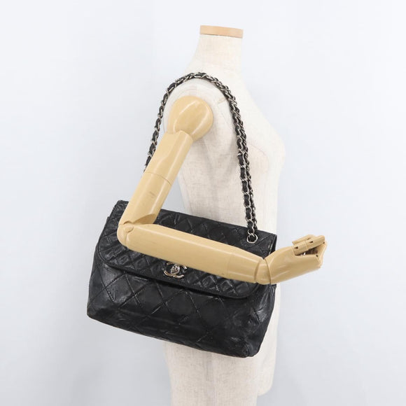 CHANEL Matelasse Chain Shoulder Bag Patent leather Black Silver CC Auth 158095