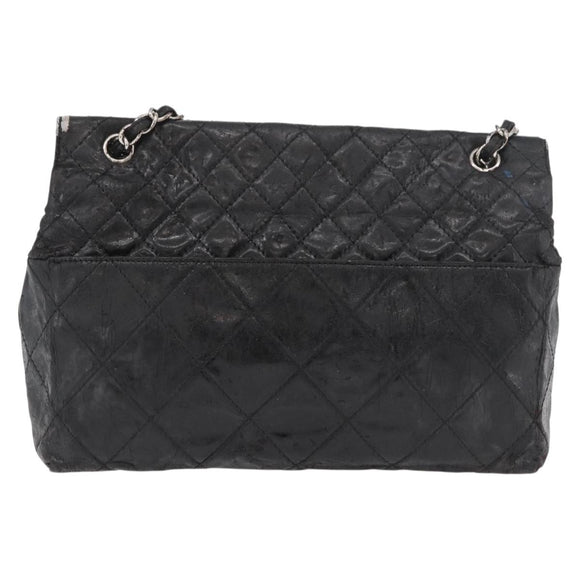 CHANEL Matelasse Chain Shoulder Bag Patent leather Black Silver CC Auth 158095