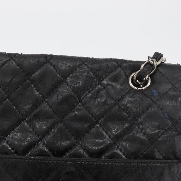 CHANEL Matelasse Chain Shoulder Bag Patent leather Black Silver CC Auth 158095