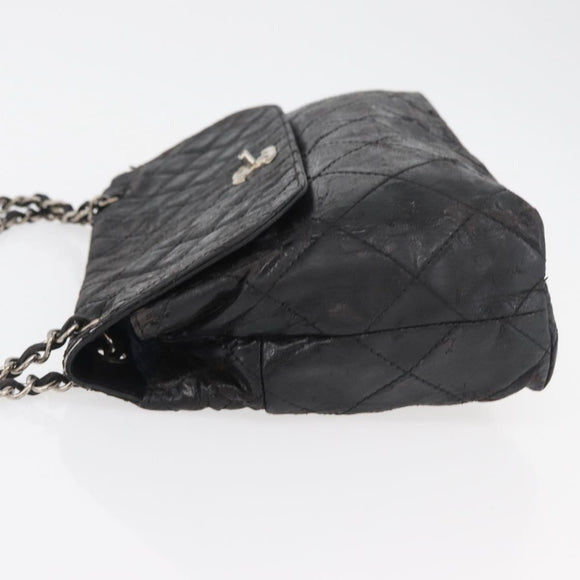 CHANEL Matelasse Chain Shoulder Bag Patent leather Black Silver CC Auth 158095