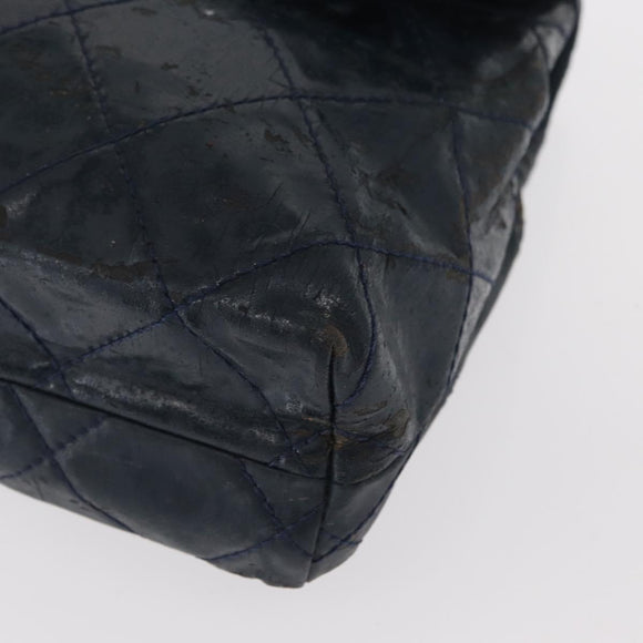 CHANEL Matelasse Chain Shoulder Bag Patent leather Navy Silver CC Auth 158096