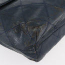 CHANEL Matelasse Chain Shoulder Bag Patent leather Navy Silver CC Auth 158096-15