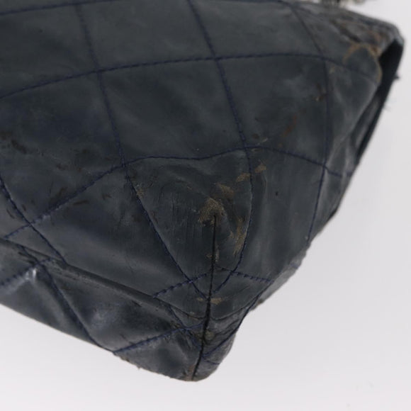 CHANEL Matelasse Chain Shoulder Bag Patent leather Navy Silver CC Auth 158096