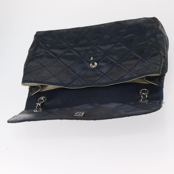 CHANEL Matelasse Chain Shoulder Bag Patent leather Navy Silver CC Auth 158096
