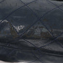 CHANEL Matelasse Chain Shoulder Bag Patent leather Navy Silver CC Auth 158096-19