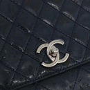 CHANEL Matelasse Chain Shoulder Bag Patent leather Navy Silver CC Auth 158096-20