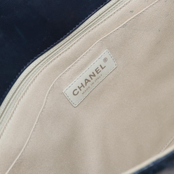 CHANEL Matelasse Chain Shoulder Bag Patent leather Navy Silver CC Auth 158096