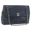 CHANEL Matelasse Chain Shoulder Bag Patent leather Navy Silver CC Auth 158096-1